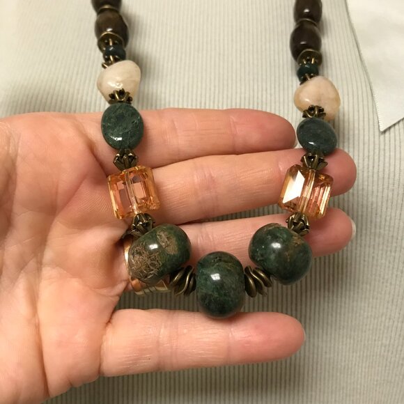 Gemstone Necklace Bohemian Necklace Agate Stone Wood Crystal Necklace Handmade - Picture 11 of 11